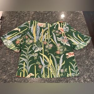 Ann Taylor Green Botanical Print Blouse